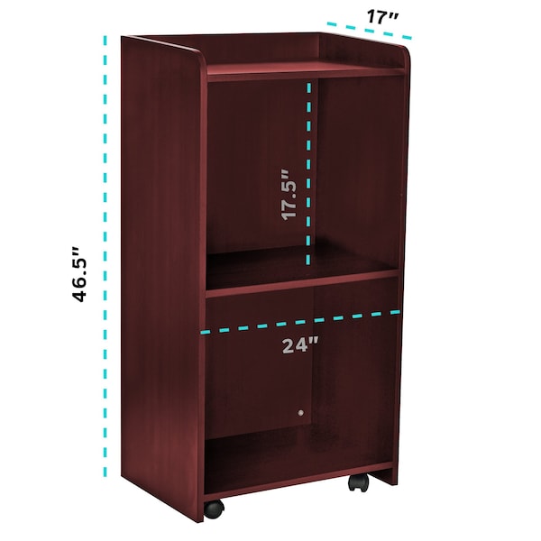 Wood Mobile Presentation Podium Lectern Stand With Shelves In Mahogany